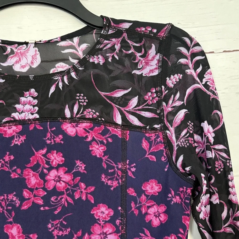 Floral Long Sleeve Mesh Top - Picture 2 of 5